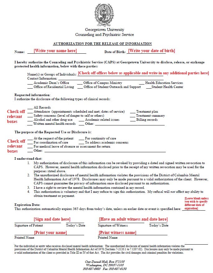 Sample Release Of Information Form