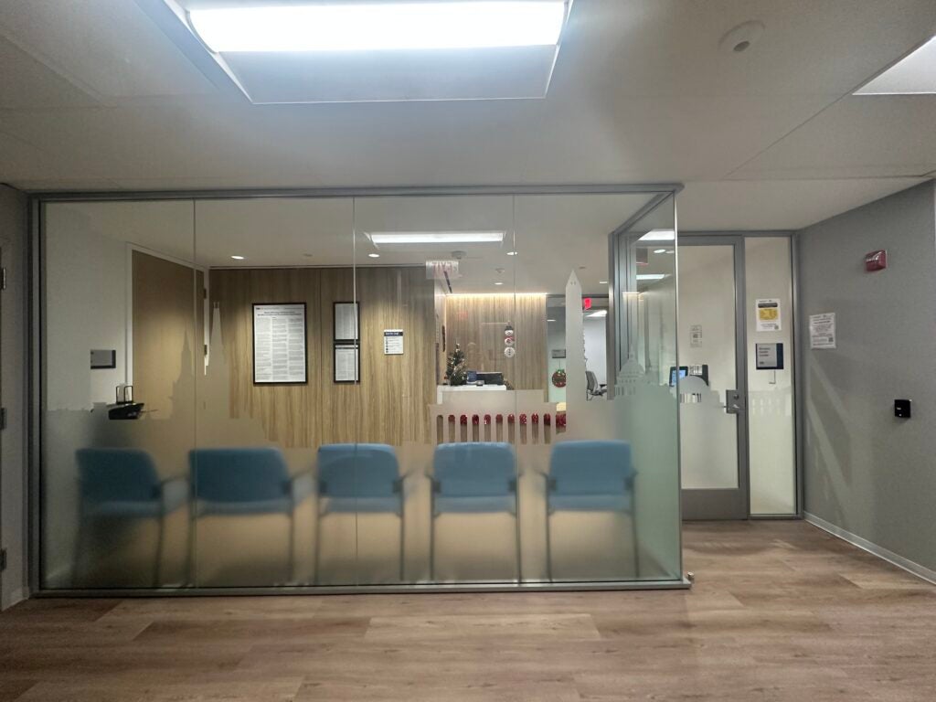 The view of the front entrance to the Student Health Center at Capitol Campus.