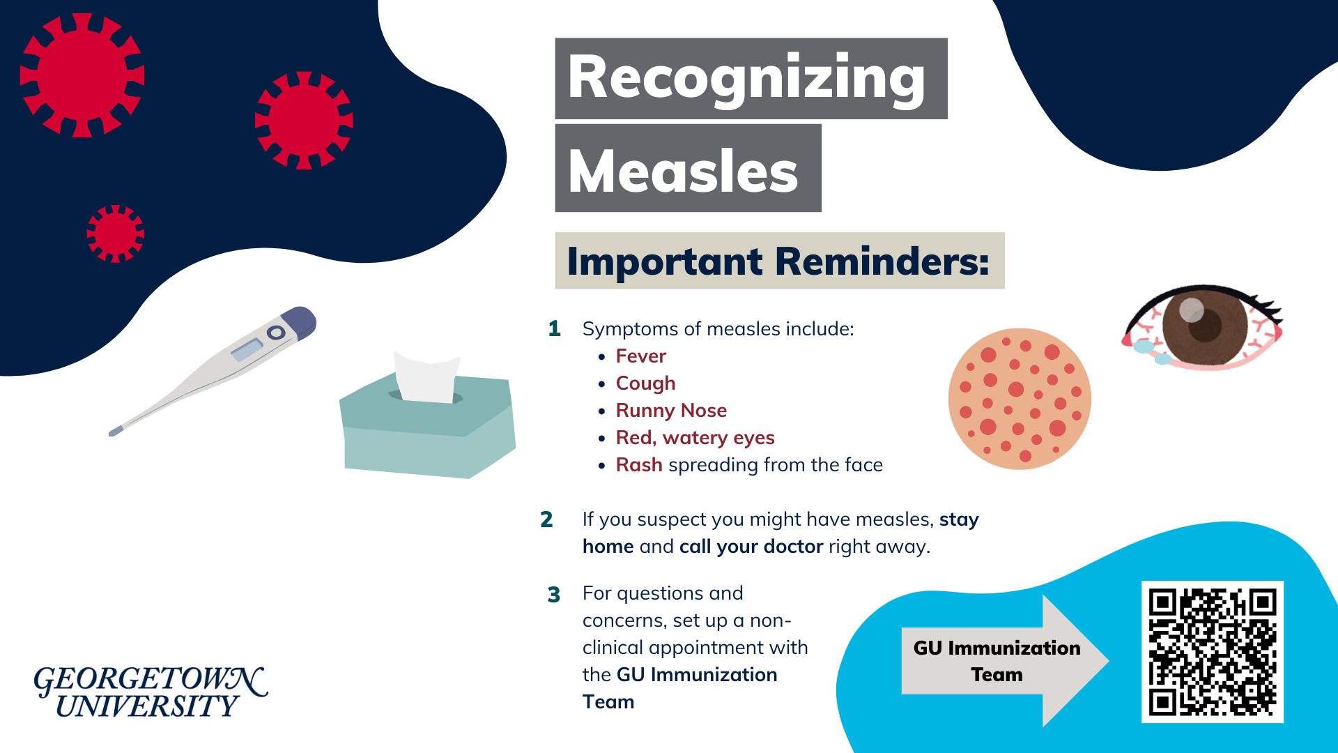 Measles infographic that explains how to recognize measles.
