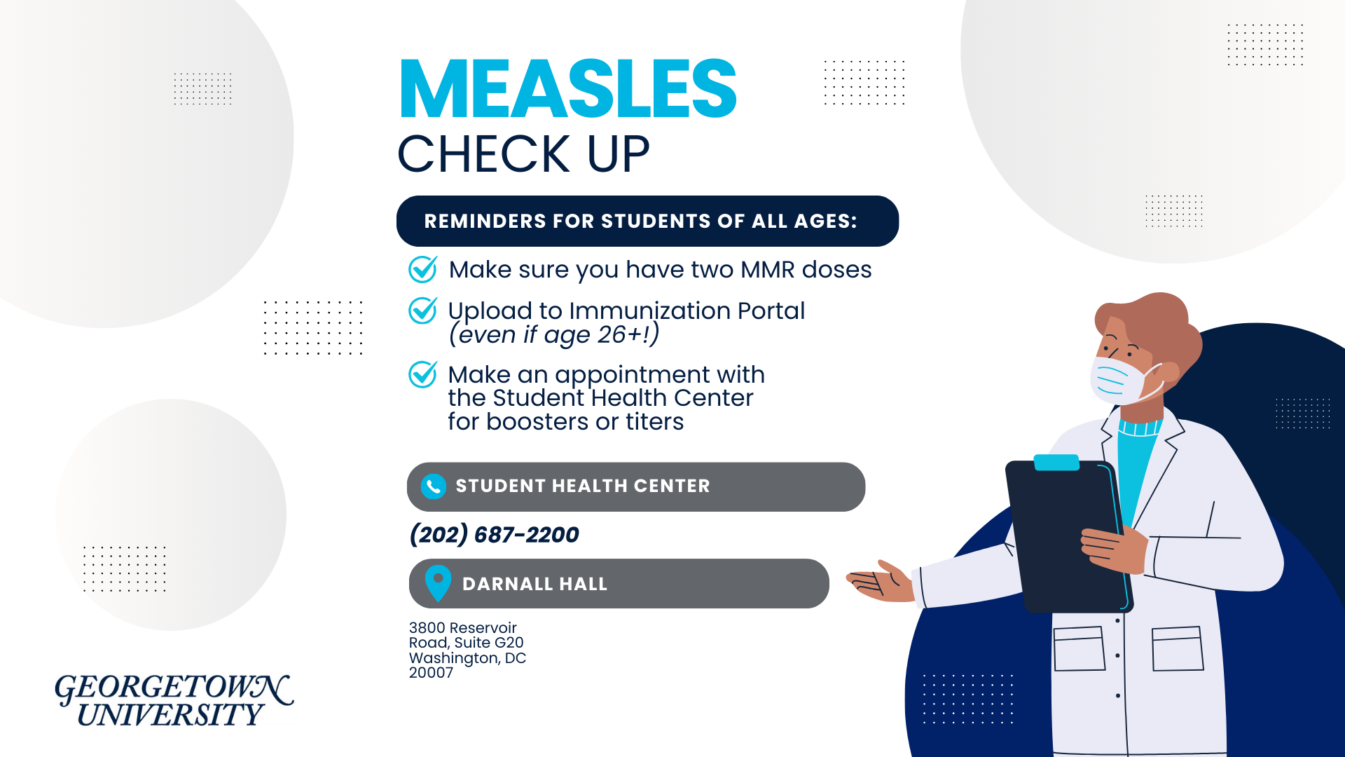 Measles infographic suggesting methods to check up with your medical provider if needed.