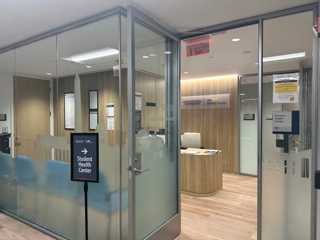 Front entrance and waiting room to the Student Health Center at Capitol Campus.